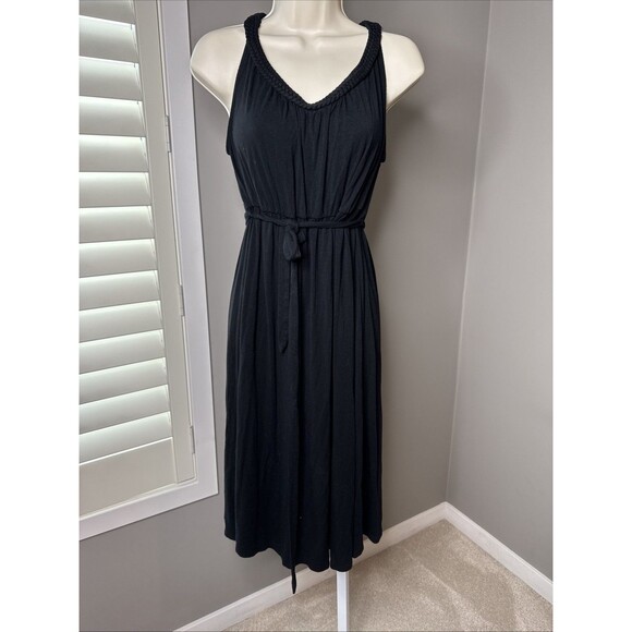 Liz Lange black maternity dress size large sleeveless V Neck Belted Braided Neck - Picture 6 of 8